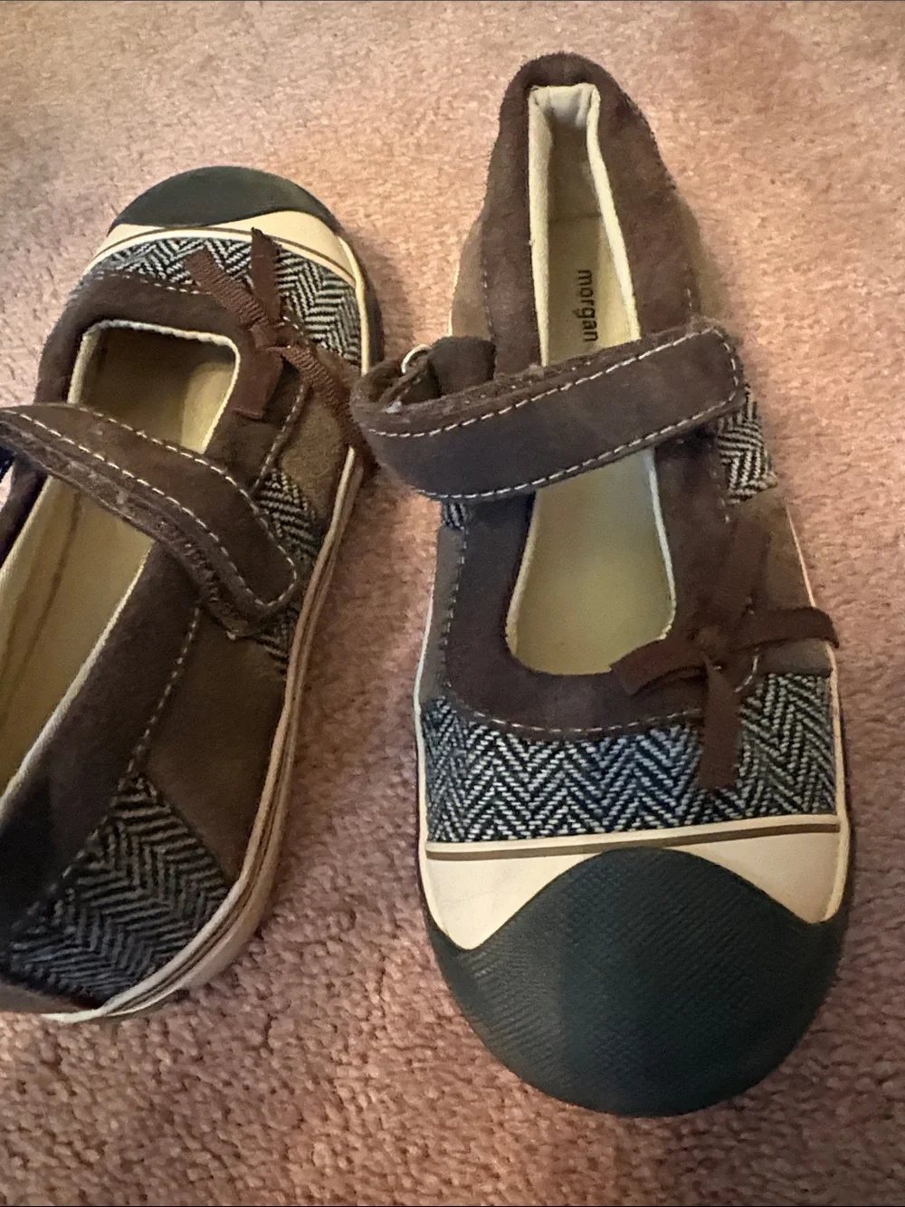 Morgan & Milo Brown, Cream & Black Girls' Mary Jane Shoes